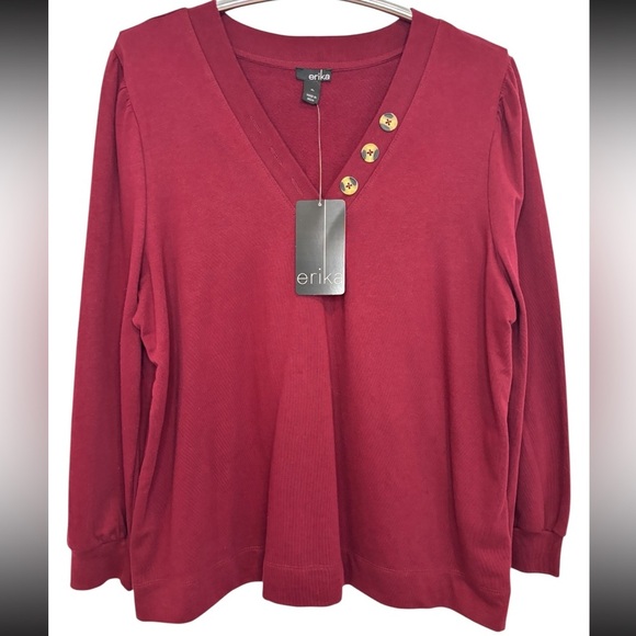 NWT Erika Women's Burgundy Button-Accent Blouse - Picture 1 of 9